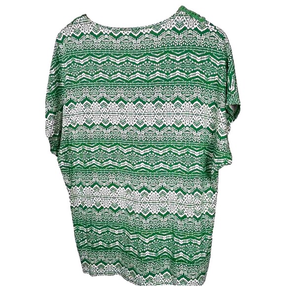 Chaus Top Short Sleeve Crochet Blouse Green White Medium Boho‎ Hippie Festival - Picture 3 of 4